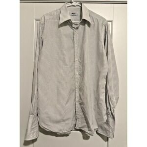 Brioni for Louis, Boston Cotton French Cuff Dress Shirt White Stripe Mens 41/16
